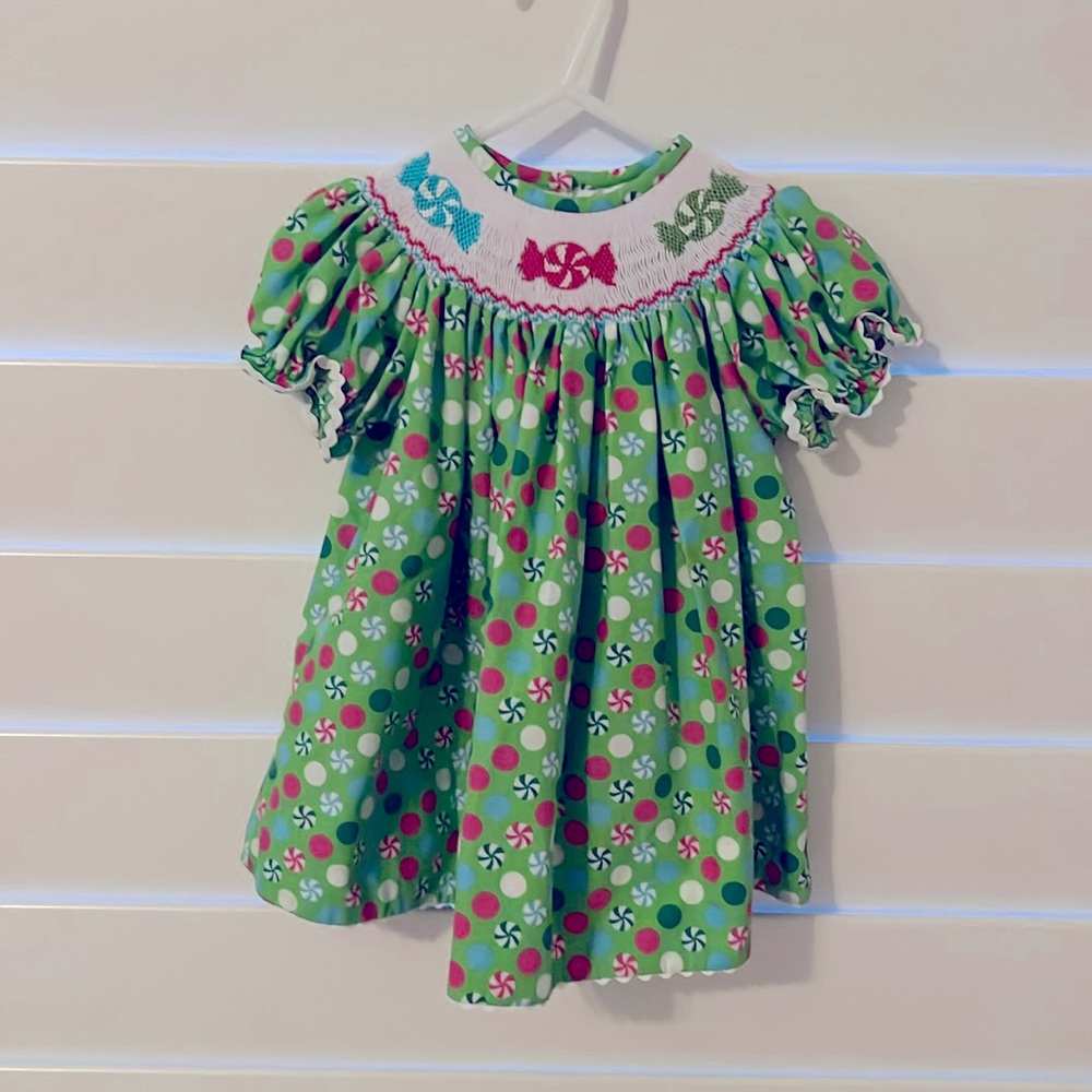 Lime green candy smocked dress